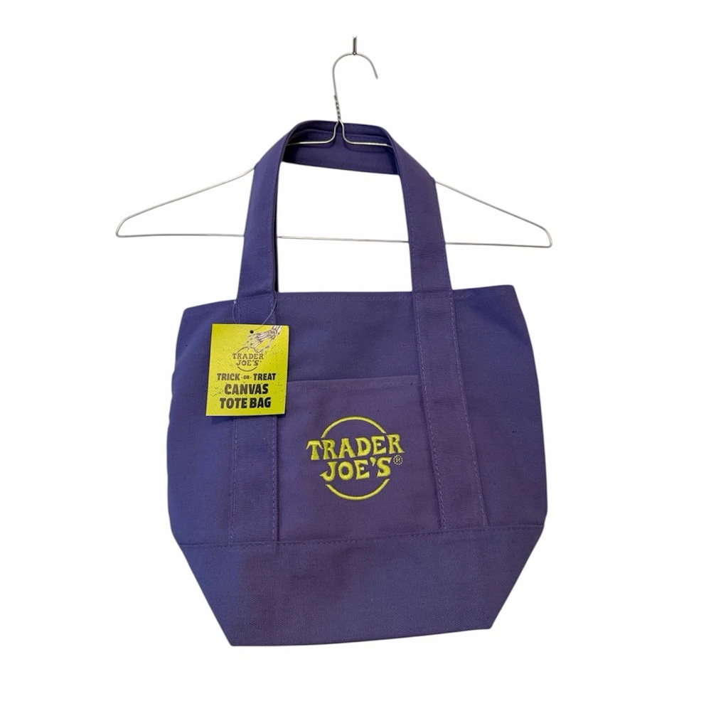 Trader Joe's Trick-or-Treat Mini Canvas Tote Bag in Purple